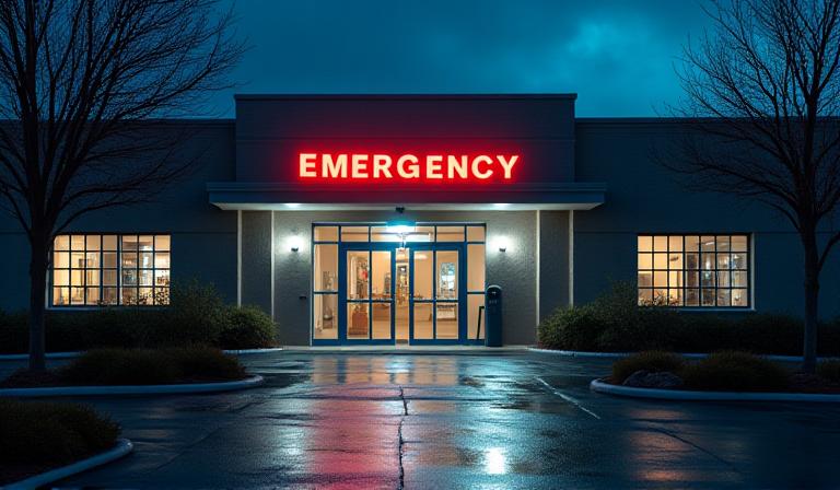 夜間の救急外来入口の様子